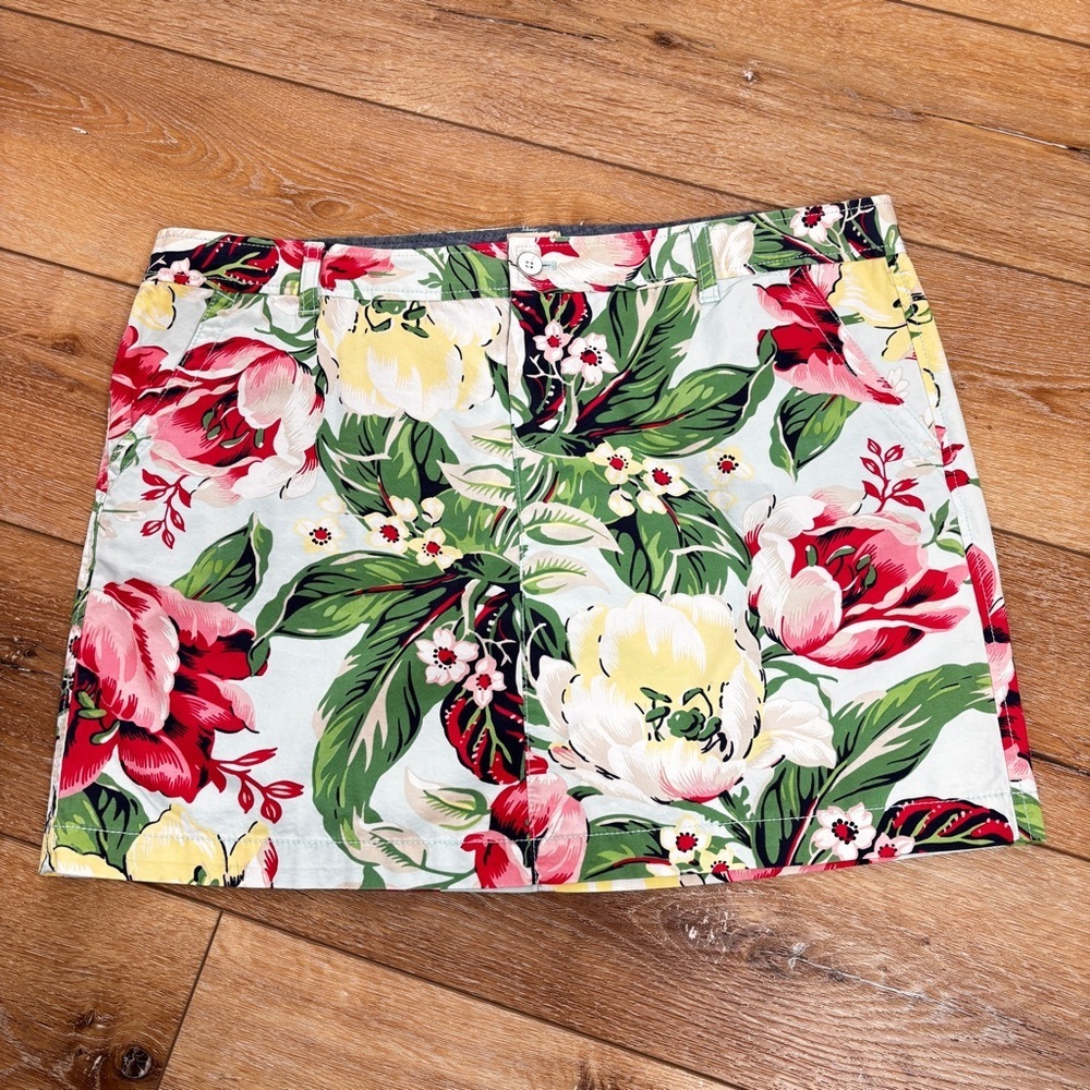 G. H. Bass Skirt Hawaiian Floral Womens Sz 14 Mini Beach Tropical Cotton Pockets